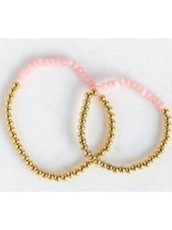 Pink Matching Bracelet for Mom and Daughter Bracelet Waterproof Gold Beaded - Picture 1 of 11